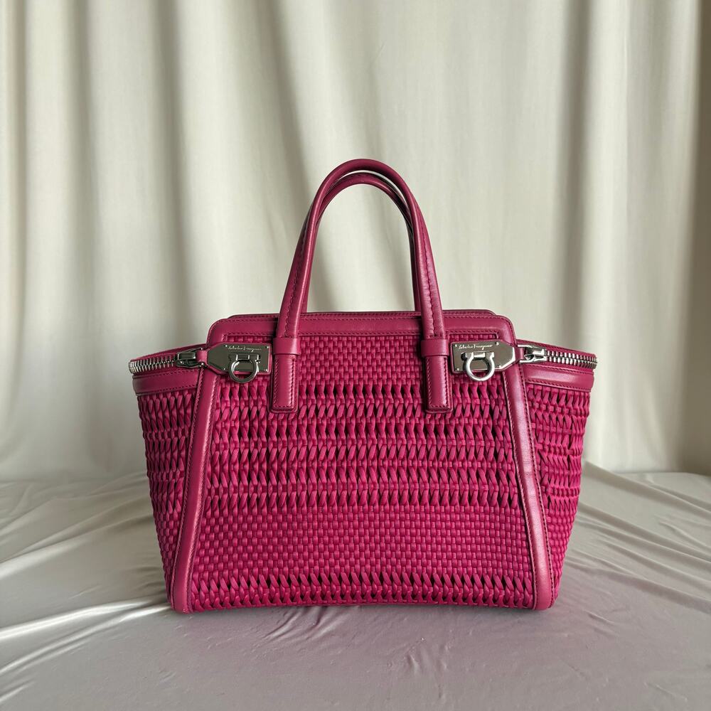 Salvatore Ferragamo Verve Pink Woven Satin Tote - Picture 3 of 16